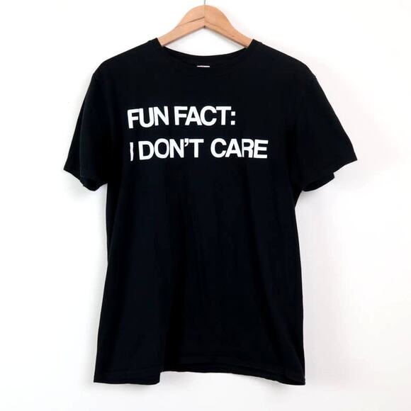 Fun Fact I Don't Care Tee Unisex Adult L Funny Graphic T-Shirt Black - Picture 1 of 10
